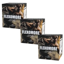 Tre confezioni di Flexomore, il pacchetto standard per un supporto prolungato