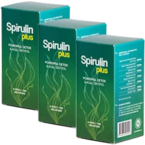 Pacchetto standard di Spirulin Plus con 3 bottiglie per 3 mesi di trattamento e benessere.