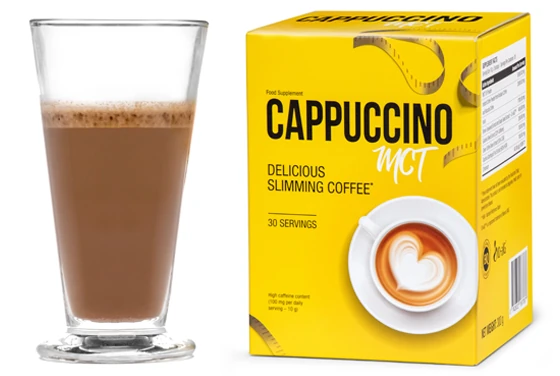 Confezione di Cappuccino MCT e una tazza del caffè brucia grassi per il dimagrimento