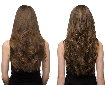 Donna con chioma lunga, forte e sana usando Locerin