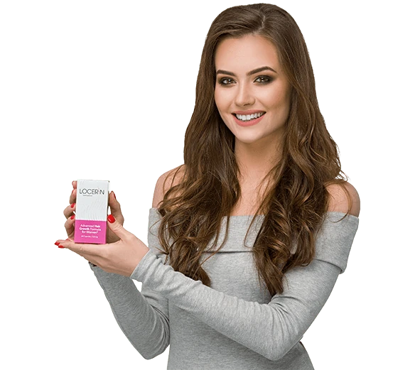 Donna felice con capelli folti e lucenti grazie a Locerin
