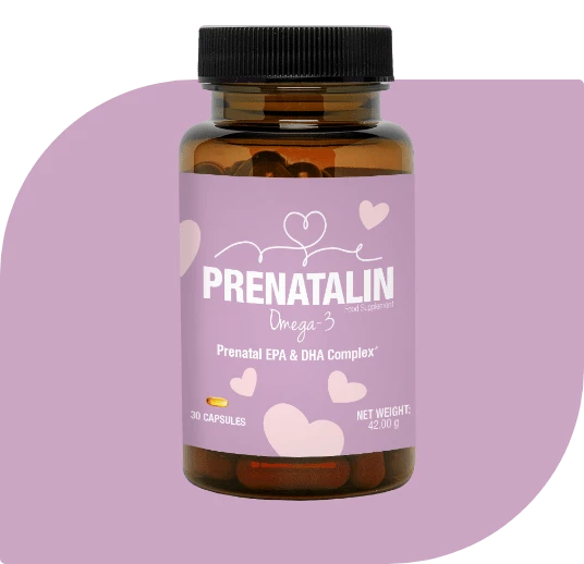 Confezione di Prenatalin Omega-3, con DHA+EPA per lo sviluppo fetale.