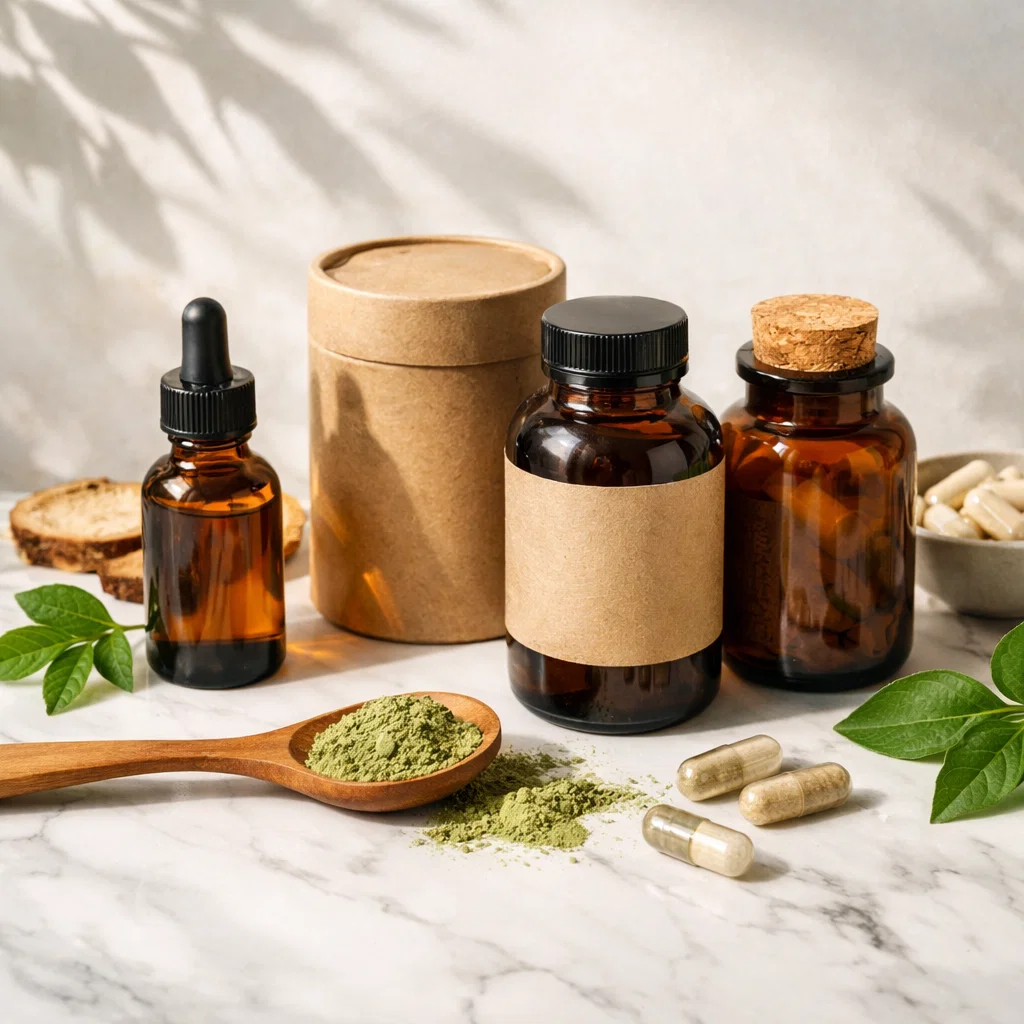 Integratori alimentari naturali, vitamine e minerali per salute e benessere generale